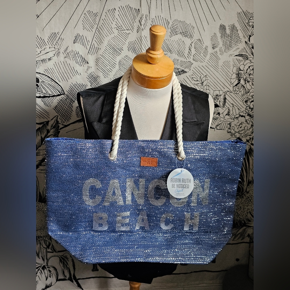 NWT Robin Ruth Cancun Beach Blue Tote Rope Handles